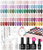 Beetles Jelly Gel Nail Polish Set, 53PCS 36 Colors Jelly Pink Milky White Red Black Blue Green Silver Cat Eye Base Glitter Glossy Matte Top Coat Crystal Ice Collection French Nails Gift for Women - color: 0-1-Crystal Ice Collection