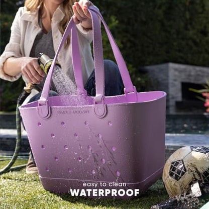 Simple Modern Large Beach Bag | Waterproof Getaway Rubber Tote with Zipper Pocket for Travel, Pool, Boat, Groceries, Sports | Purple Breeze - color: Purple Breeze, style: Large