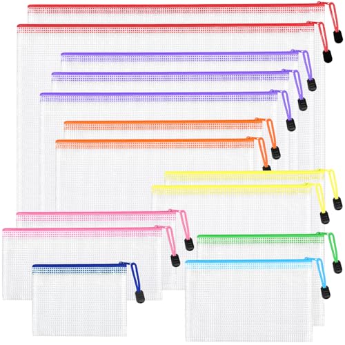 14pcs Mesh Zipper Pouch Bags, 8 Sizes Plastic Zippered Storage Bags for Organizing, Clear Pouches with Zipper, Waterproof Mesh Pouch for Office School Supplies, Home Organize, Travel Storage - style: 14pcs