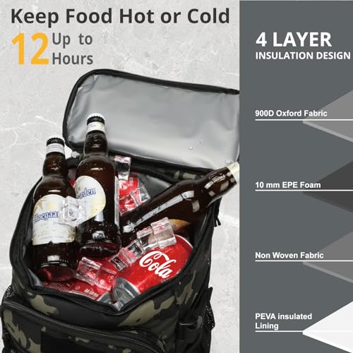 25L Backpack Cooler Keep All Drink Cold for Long Periods of Time Cooler Backpack Insulated Waterproof Portable High Durability Small Cooler Backpack with Compartment for Hiking Camping Beach - color: Black Camo