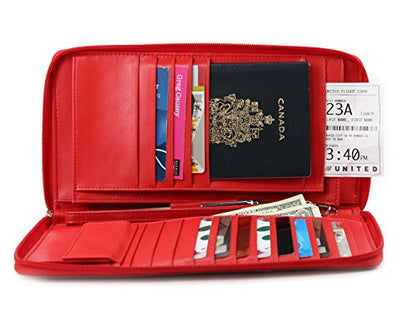 Zip-Around Passport Wallet Executive Unisex Leather Boarding Pass Holder (Red) - color: Red