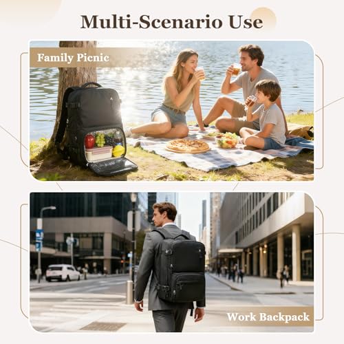 Lunch Backpack with Insulated Cooler Box, Large 17 inch Laptop Backpack for Men Women, Water Resistant Work Bag with Lunchbox Compartment for Teacher Nurse, Black