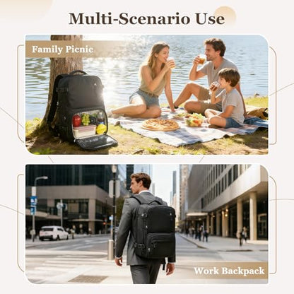 Lunch Backpack with Insulated Cooler Box, Large 17 inch Laptop Backpack for Men Women, Water Resistant Work Bag with Lunchbox Compartment for Teacher Nurse, Black