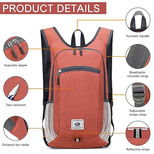 Esup 15L Lightweight Hiking Backpack Foldable Small Travel Backpack Packable Camping Backpack for Women Men (Dark Orange) - color: Dark Orange