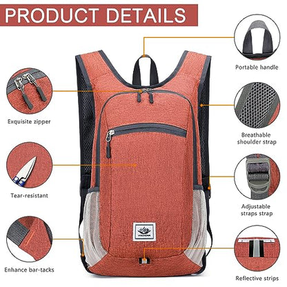 Esup 15L Lightweight Hiking Backpack Foldable Small Travel Backpack Packable Camping Backpack for Women Men (Dark Orange) - color: Dark Orange