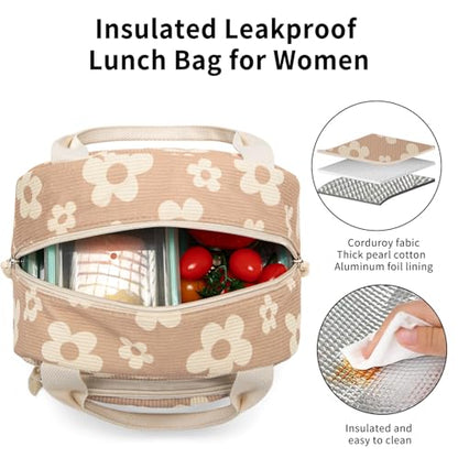 Lunch Bag Women Lunch Box for Women Adult Cute Insulated Lunch Bag Small Cooler Lunch Tote Bags for Work Picnic Travel (Brown-Flower) - color: Brown-Flower