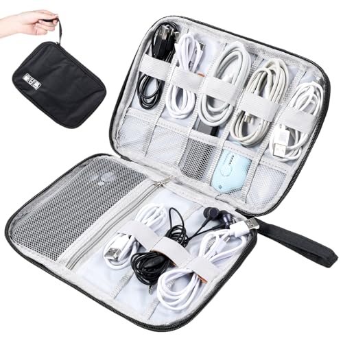 Charger Organizers Travel Case Cord Travel Harger Case Cable Organizer Bag Electronics Organizers Tech Pouch Portable Waterproof for Cords, Chargers, Earphones, Phone, SD Cards, USBs, Black