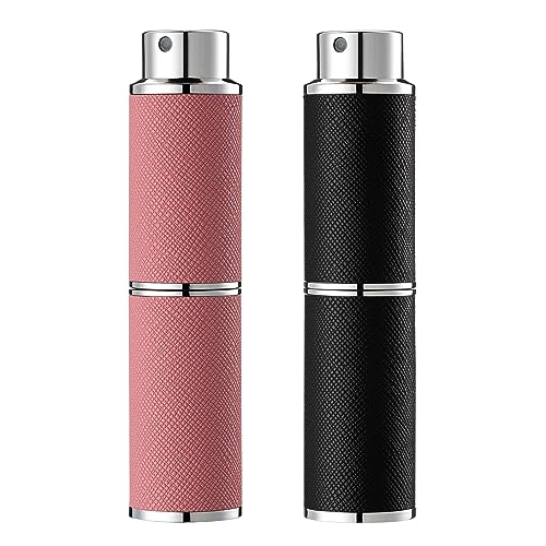 Travel Perfume Bottle Refillable - 8ML Leather Empty Mini Cologne Spray Atomizer Men - Small Fragrance Sample Sprayer - Portable Refill Travel Essentials Container with Black Pink - color: Black, Pink