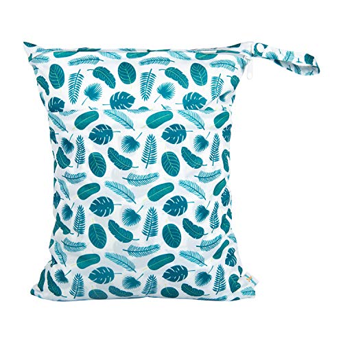 babygoal Wet Dry Bags for Baby Cloth Diapers, Washable Travel Bags, Beach, Pool, Gym Bag for Swimsuits & Wet Clothes with Two Zippered Pockets 3 Pack, 3LN12 - color: Monkey&Rocket&Leaves