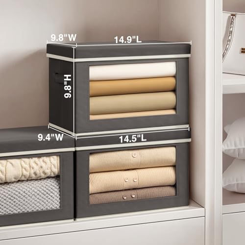 Homsorout Stackable Storage Bins with Lids - Medium Storage Box with Lids, Foldable Closet Boxes for Organizing, Wardrobe Clothes Organizer with Window, Cubes Bins for Living Room, 5 Pack, Dark Grey - color: Dark Grey, size: L(5-Pack)