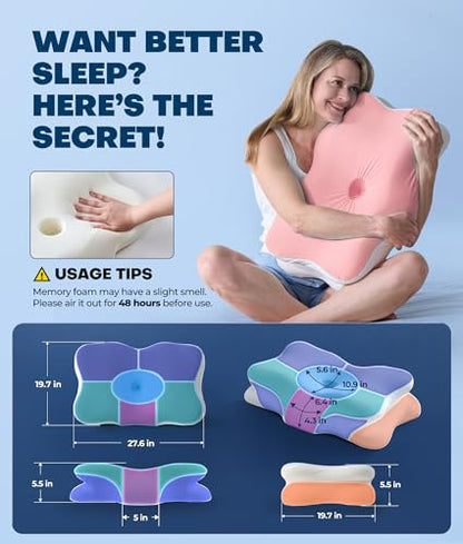 5X Pain Relief Cervical Neck Pillow for Neck Support, Orthopedic Cooling Side Sleeper Pillow for Sleeping, Odorless Contour Memory Foam Pillows, Ergonomic Bed Pillow for Side Back Stomach Sleeper