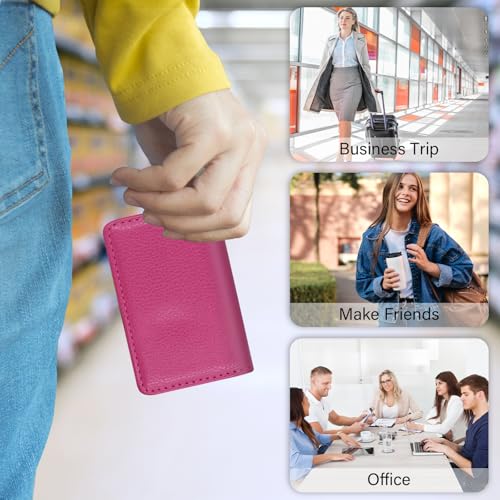 Business Credit Card Holders, Magnetic Sealing Anti Drop, PU Leather Debit Card Protector Organizer Case (Rose Red) - color: Rose Red