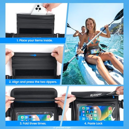 Rynapac 2 Pack Waterproof Fanny Pack for Woman Man, IPX8 Swimming Dry Belt Bag, Passport Wallet Phone Pouch Double Space, Elastic Waistband, Beach Cruise Vocation Essentials 2026 - color: Black+Black