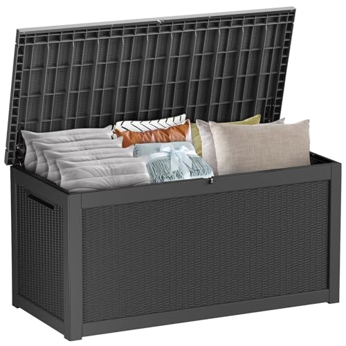 320 Gallon Waterproof Outdoor Storage Box,Large Resin Deck Box,Lockable Outside Storage Box Container for Patio Furniure,Garden,Tools (320 Gallon,Black) - color: Black, size: 320 Gallon