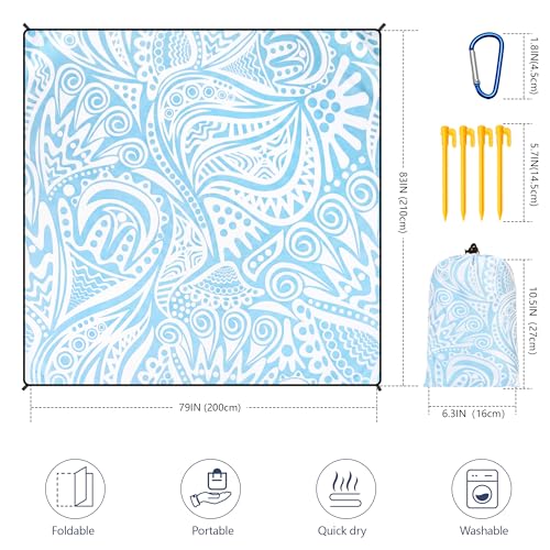 HIHOHO Beach Blanket, Flower Ripple-BL, 79"×83" (4 Person) | Waterproof Sandproof, Quick Drying, Durable, For 1-8 Adults, Beach Festival Travel Camping Hiking - color: Flower Ripple-bl, size: 6'11" x 6'7"