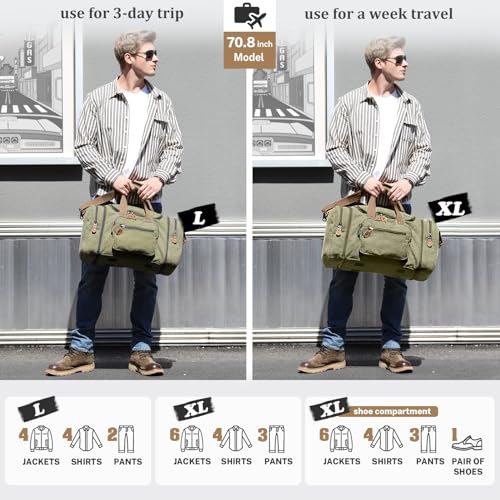 Gonex Canvas Duffle Bag for Travel 60L Duffel Overnight Weekender Bag (Army Green) - color: Army Green, size: X-Large-60L (Without Shoe Compartment)