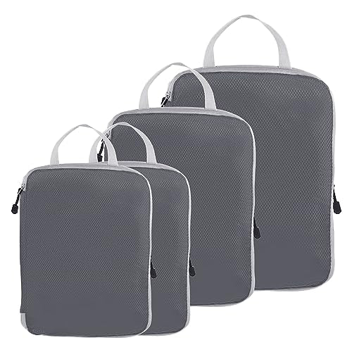 PATIKIL Compression Packing Cube for Travel, 4 Set Waterproof Nylon Luggage Organizer Bags Lightweight Compression Cube for Outdoor Suitcases Backpack, Gray - color: Gray
