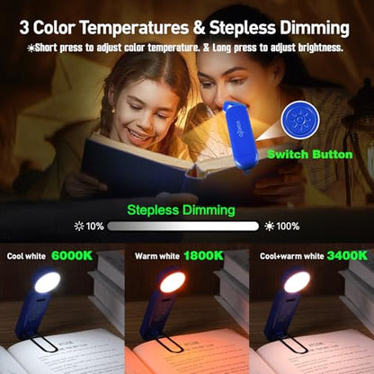 VAVOFO USB Rechargeable Book Light, Blue Light Blocking, Amber Light Clip On Bookmark Shaped Reading Light, Eye Care 6 LEDs Book Light for Bookworms Reading in Bed with 9 Lighting Modes (Royal Blue) - color: Royal Blue