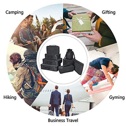 Packing Cubes 8 Sets/7 Colors Travel Luggage Organizers Include Waterproof Shoe Storage Bag Convenient Packing Pouches for Traveller (Black)