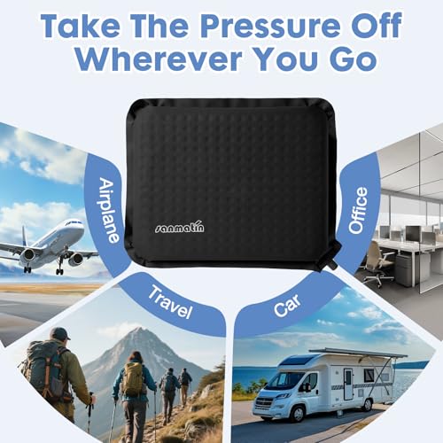 Inflatable Seat Cushion,Self-Inflating Foam Stadium Seat Cushion, Airplane Seat Cushion,Protable Seat Pad for Camping, Backpacking,Sports Events,Traveling,Bleacher (1, Black) - color: Black