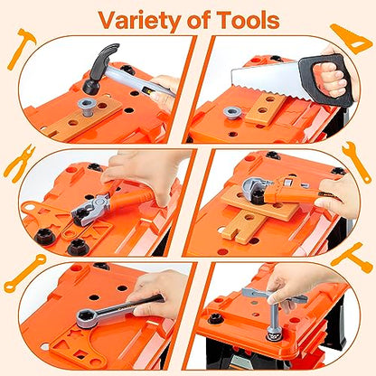ZEALOUS TOYS Kids Tool Bench-Zealous 79pcs Transformable Set, Toddler Workbench Toy with Electric Drill, Pretend Construction Playset for Boys Girls Age 3+, Orange & Black, HB3222-3 - style: E-Kids Tool Bench