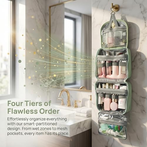 Travel Toiletry Bag for Women - Hanging Cosmetic Makeup Organizer with Clear Compartments, Water-Resistant Cosmetic Bag, Perfect for Vacation, and Daily Use (green) - color: green