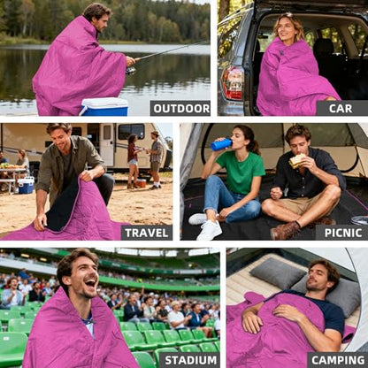 Large Outdoor Waterproof Blanket Extra Thick Fleece Stadium Blanket for Camping, Car, Pet, Picnics - Windproof, Wearable, Machine Washable 80" x 58" (Rose Purple) - color: Rose Purple