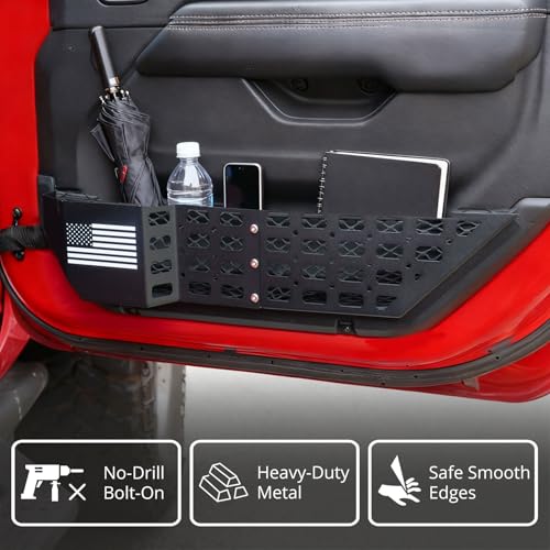 Metal Front Door Pocket Storage Box Compatible with Jeep Wrangler JL JLU 4XE 2018-2025 & Gladiator JT 2020-2025, Car Door Organizer Molle Panel, 2PCS