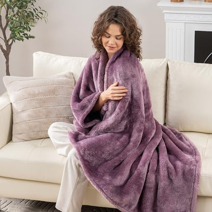 Berkshire Blanket Classic Extra-Fluffy™ Plush Throw Blanket, Soft Fuzzy Fluffy Long Hair Throw Blanket for Couch Sofa Bed, Plum Smoke, 50x60 Inches - color: Plum Smoke, size: Throw/Throw XL