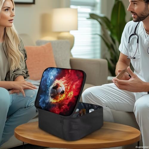 Empty First Aid Kit Soccer Flame Large Capacity First Responder Bag for Family Camping Trips and Car Safety Storage Includes Water-Resistant Lining Soft Interior Washable Exterior - color: Soccer Flame