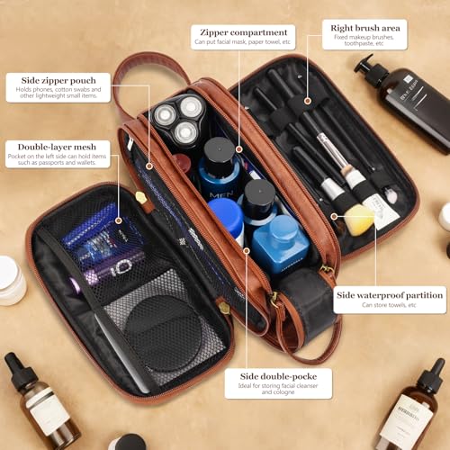 Husband Birthday Gift for Dad Him Men,Waterproof Custom Engraved Leather Toiletry Bag,Personalized Father Day Gift for Dad Husband,Groomsmen Anniversary Thanksgiving Christmas Valentine's Day-Browm L - color: Brown