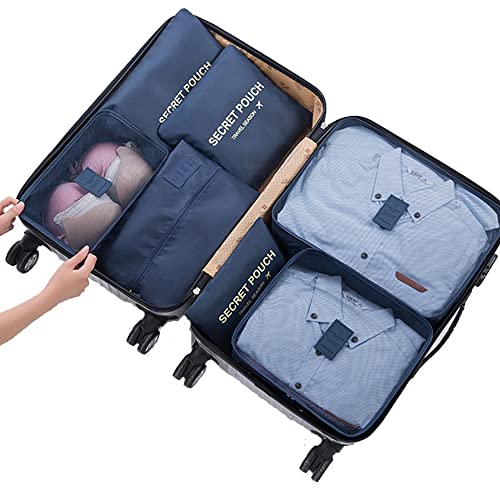 7 Set Packing Cubes Packing Organizers for Suitcase Travel Luggage Organizers with Shoes Bag for Suitcase Travel Accessories, Navy Blue - color: Navy Blue