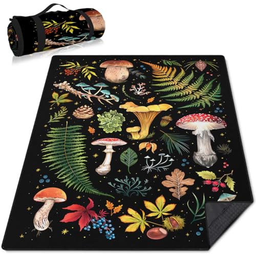 Mushroom Picnic Blankets Waterproof Foldable, 60″X80″Thick Three Layer Picnic Mat Outdoor Blanket for Grass,Cute Beach Blanket Sandproof Picnic Accessories for Camping Party Park Hiking - color: A08, size: 5' X 6'8" (Rectangular)