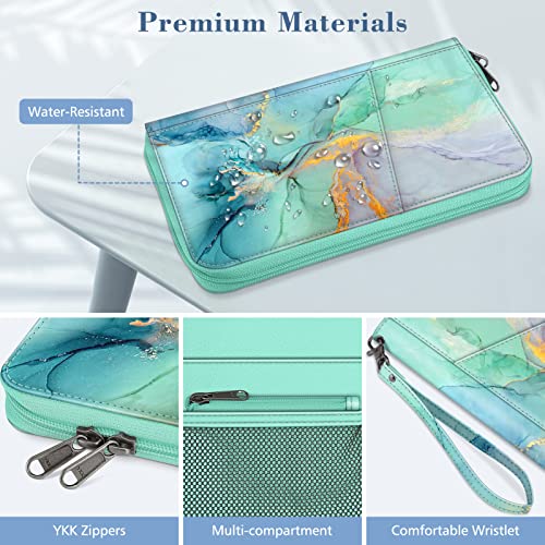 Fintie Family Passport Holder Wallet, RFID Blocking Travel Document Organizer Clutch Bag Credit Cards Case Cover for Women Men - color: Emerald Marble