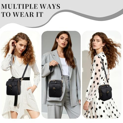 Small Crossbody Bags for Women, Vegan Leather Messenger Bag Anti Theft, Shoulder Bag with Card Slots - color: Black