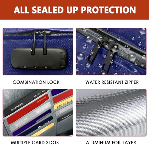 ROLOWAY Fireproof Document Bag (14.5 x 11.5 inch), 6400℉ Fireproof Money Bag with Zipper for Cash, Fire Safe Money Pouch with Lock (Blue) - color: Blue