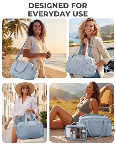 Percover Weekender Bag for Women, Ultra Lightweight Travel Duffle, Carry On Personal Item Overnight Bag with Toiletry Pouch & Compartments, Quilted Gym & Travel Bag, Slate Blue - color: Slate Blue