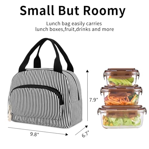Lunch Bag Women Lunch Box for Women Adult Cute Insulated Lunch Bag Small Cooler Lunch Tote Bags for Work Picnic Travel (Black Stripes) - color: Black Stripes