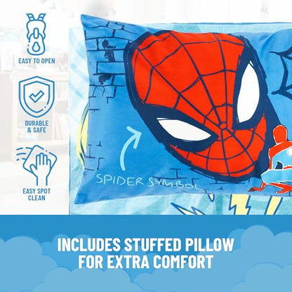 Jay Franco Kids Slumber Bag and Pillow - 54 x 27 Inch Comfy Indoor Sleeping Bag for School and Sleepovers, 2 Piece Set, Blue - Spiderman - color: Blue - Spiderman