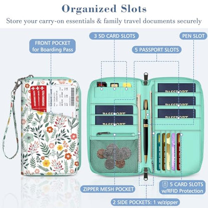 Fintie Family Passport Holder Wallet, RFID Blocking Travel Document Organizer Clutch Bag Credit Cards Case Cover for Women Men - color: Spring