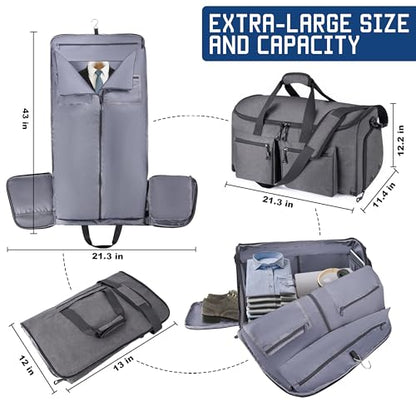 HILOMON Convertible Duffle Bags for Travel Carry On Suit Duffle Bags with Shoulder Strap 2 in 1 Hanging Garment Duffle Bag for Men Women (Grey) - color: Grey
