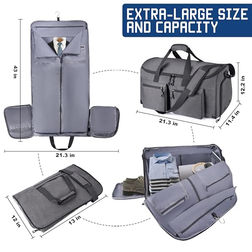 HILOMON Convertible Duffle Bags for Travel Carry On Suit Duffle Bags with Shoulder Strap 2 in 1 Hanging Garment Duffle Bag for Men Women (Grey) - color: Grey