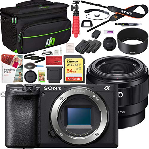 Sony a6400 4K Mirrorless Camera Body ILCE-6400/B with FE 50mm F1.8 Lens Kit Bundle with Deco Gear Travel Case 2X Extra Battery Essential Photography Accessory Set - style: w/ 50mm F1.8 Lens