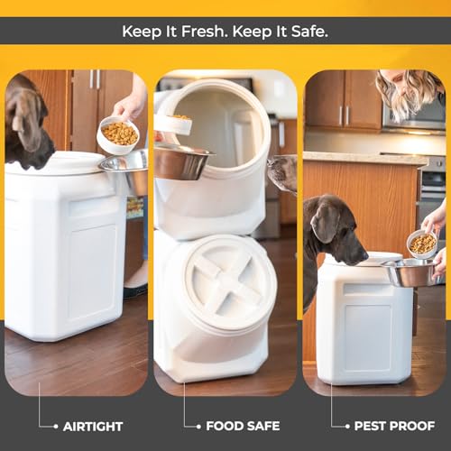 Vittles Vault Traditional Pet Food Storage Container For Dog Kibbles/Bird Seed/Oatmeal/Rice/Flour/Cereal, BPA Free Plastic, Sealed Airtight For Cat Food, Up To 30 lb, Made in USA, With Scoop, Gray - size: 30 Pounds