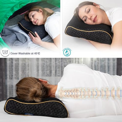 alkamto Travel & Camping Comfortable Memory Foam Pillow – Easy to Carry Portable Bag – Temperature Regulating Pillow Case (Black Contour) - size: Black Contour Travel
