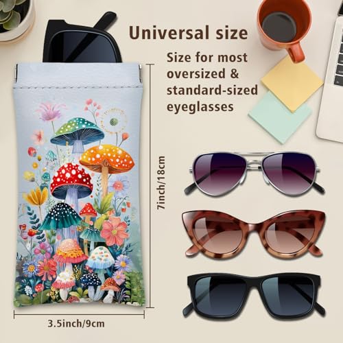 Eyeglasses Sunglasses Case PU Soft Squeeze Top Glasses Pouch for Women Student,Floral Pattern Portable Anti Scratch - color: Blue-mushroom03