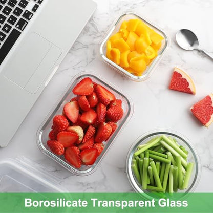 HOMBERKING Glass Food Storage Containers with Lids, [18 Piece] Glass Meal Prep Containers, Airtight Lunch Bento Boxes, BPA-Free & Leak Proof (9 lids & 9 Containers) - Pink - color: Pink