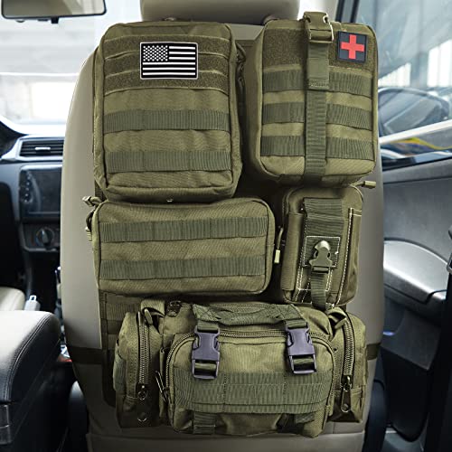 Universal Tactical Seat Back Organizer Vehicle Molle Panel Organizer Storage Bag with 5 Detachable Molle Pouch for All Vehicel Such as Jeep,Truck,SUV, Car, Ford,Chevy etc - color: A model-Military Green