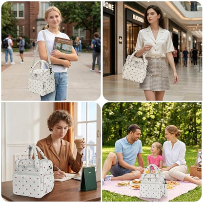 Women's Insulated Lunch Tote Bag - Inch Quilted Lunch Box for Women, Large Waterproof Cooler Bag with Pockets for Work, Picnic, Adult (strawberry) - color: Strawberry