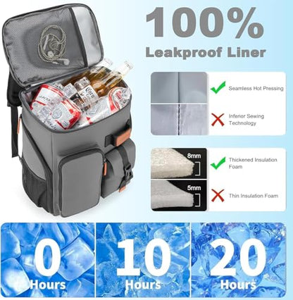 BAGPARKK Insulated Cooler Backpack,33/45 Cans Multifunctional Double Deck Leakproof Cooler Bag with Sternum Strap,Large Capacity Lightweight Travel Camping Beach Backpack - color: Grey, size: 45Can